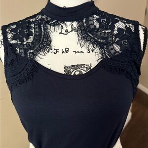 Chic Navy Lace Women's Blouse